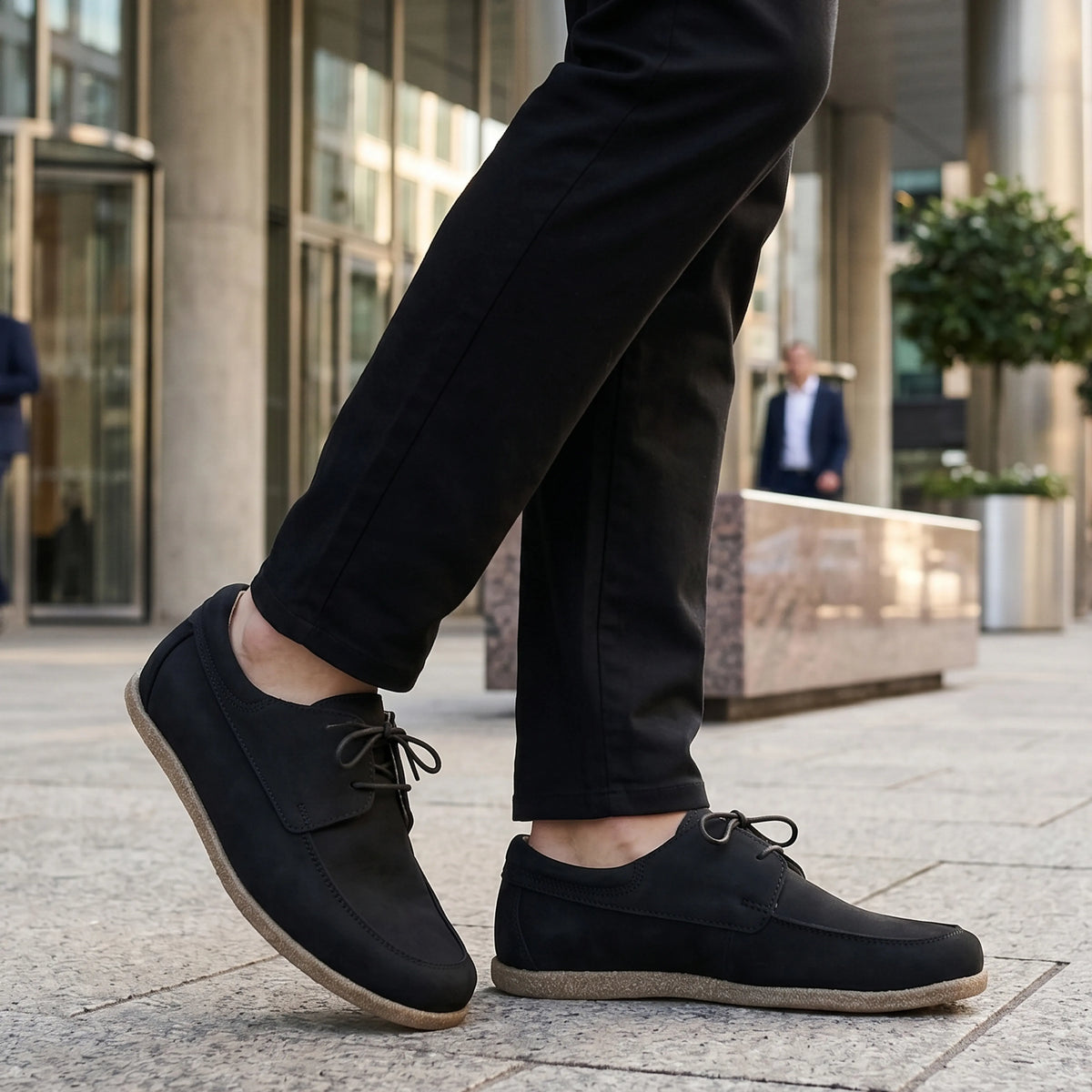 Nubuck Barefoot Laces Penny Loafer Shoes – Classic Sole — Leather Sole – Black