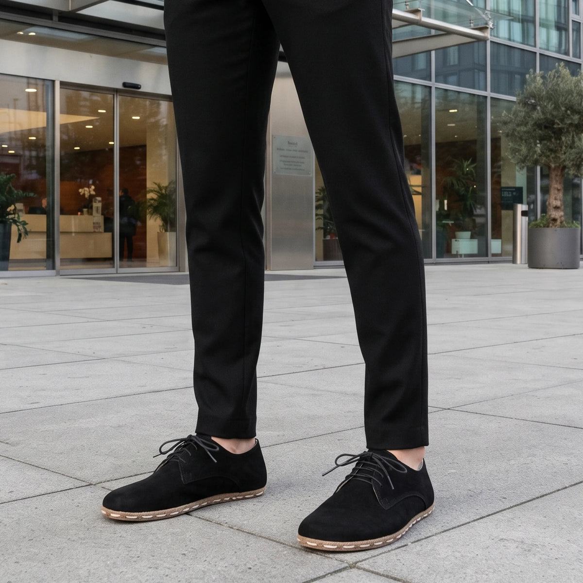 Suede Barefoot Oxford Shoes — Leather Sole – Black