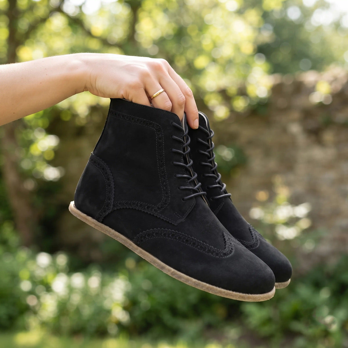 Nubuck Barefoot Moccasin Boots Shoes – Classic Sole — Leather Sole – Black