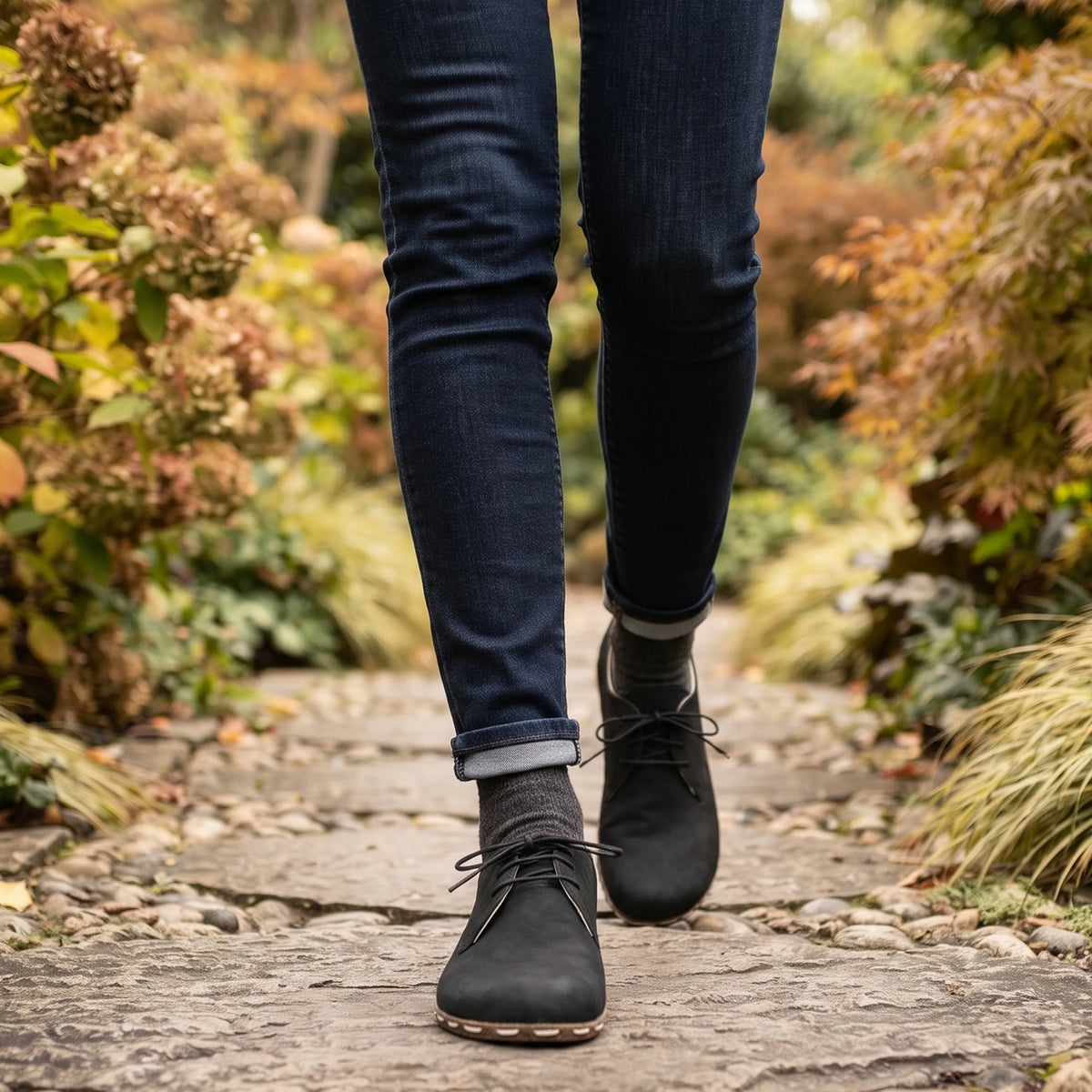 Nubuck Barefoot Oxford Shoes — Leather Sole – Black