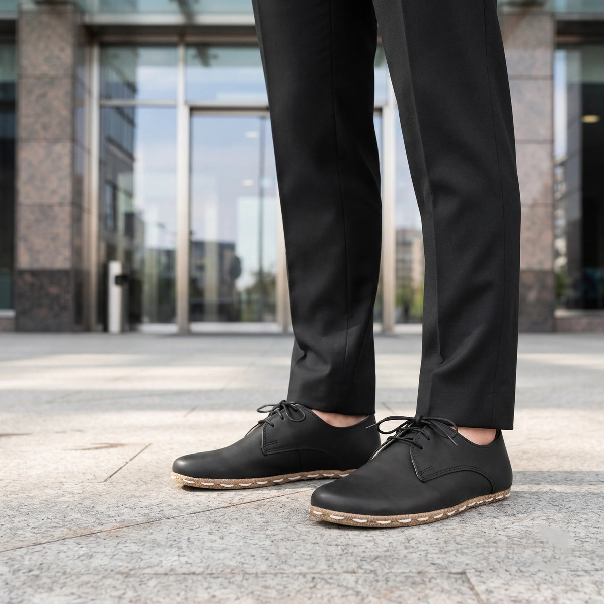 Smooth Barefoot Oxford Shoes — Leather Sole – Black