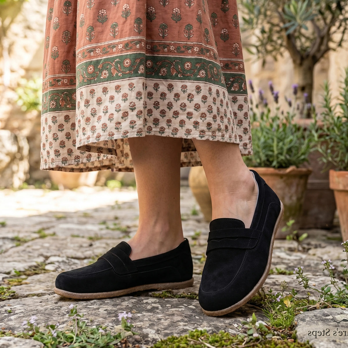 Suede Barefoot Penny Loafer Shoes – Classic Sole — Leather Sole – Black