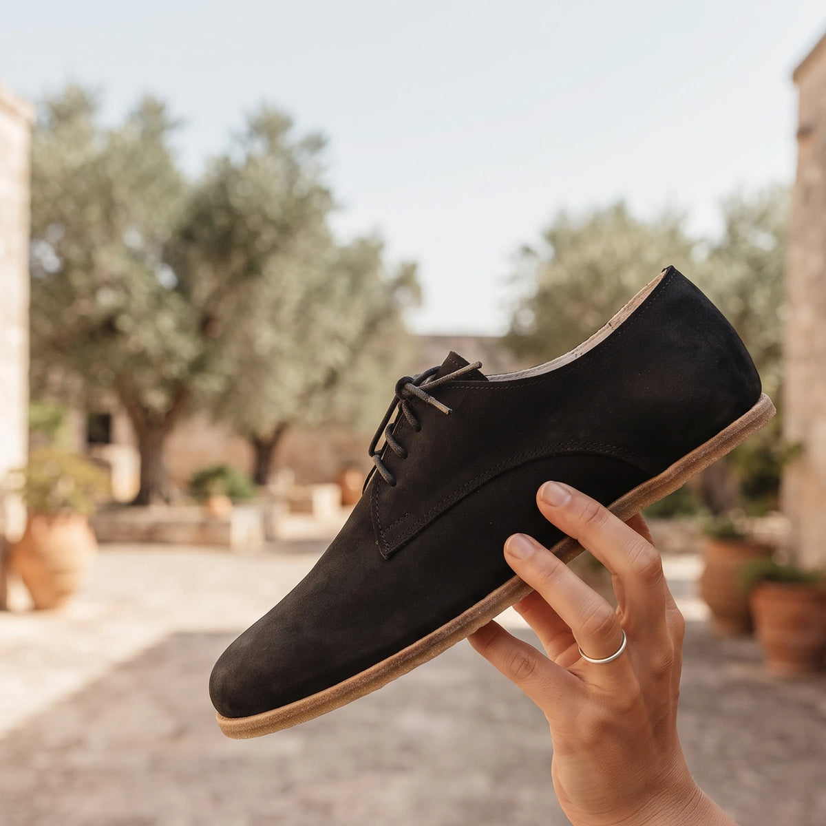 Nubuck Barefoot Oxford Shoes – Classic Sole — Leather Sole – Black