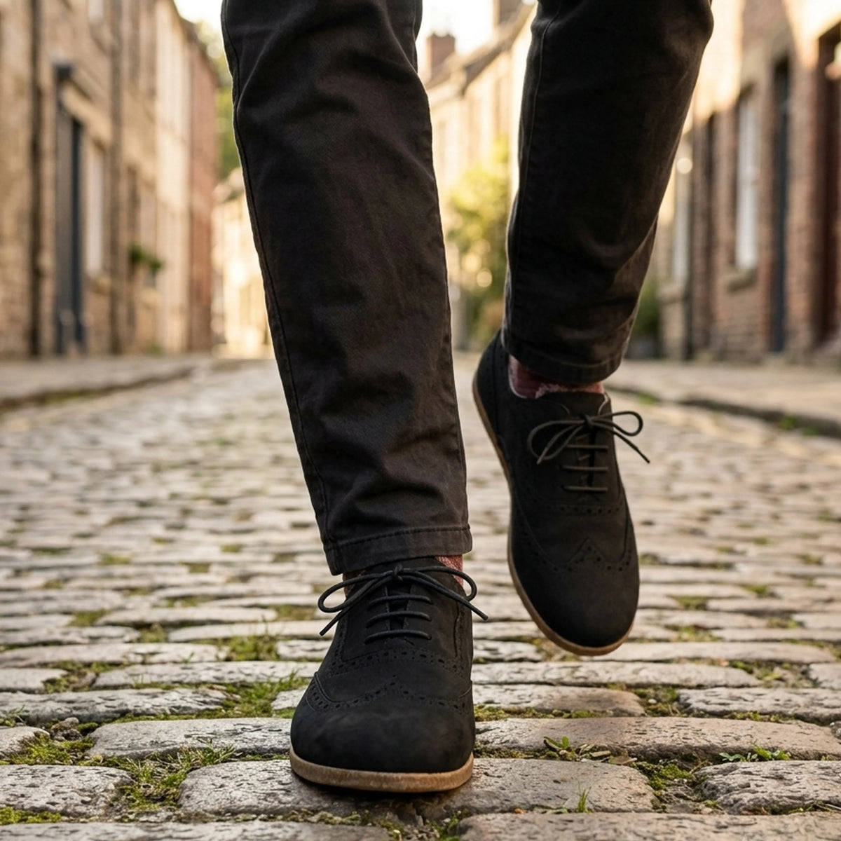Nubuck Barefoot Moccasin Shoes – Classic Sole — Leather Sole – Black
