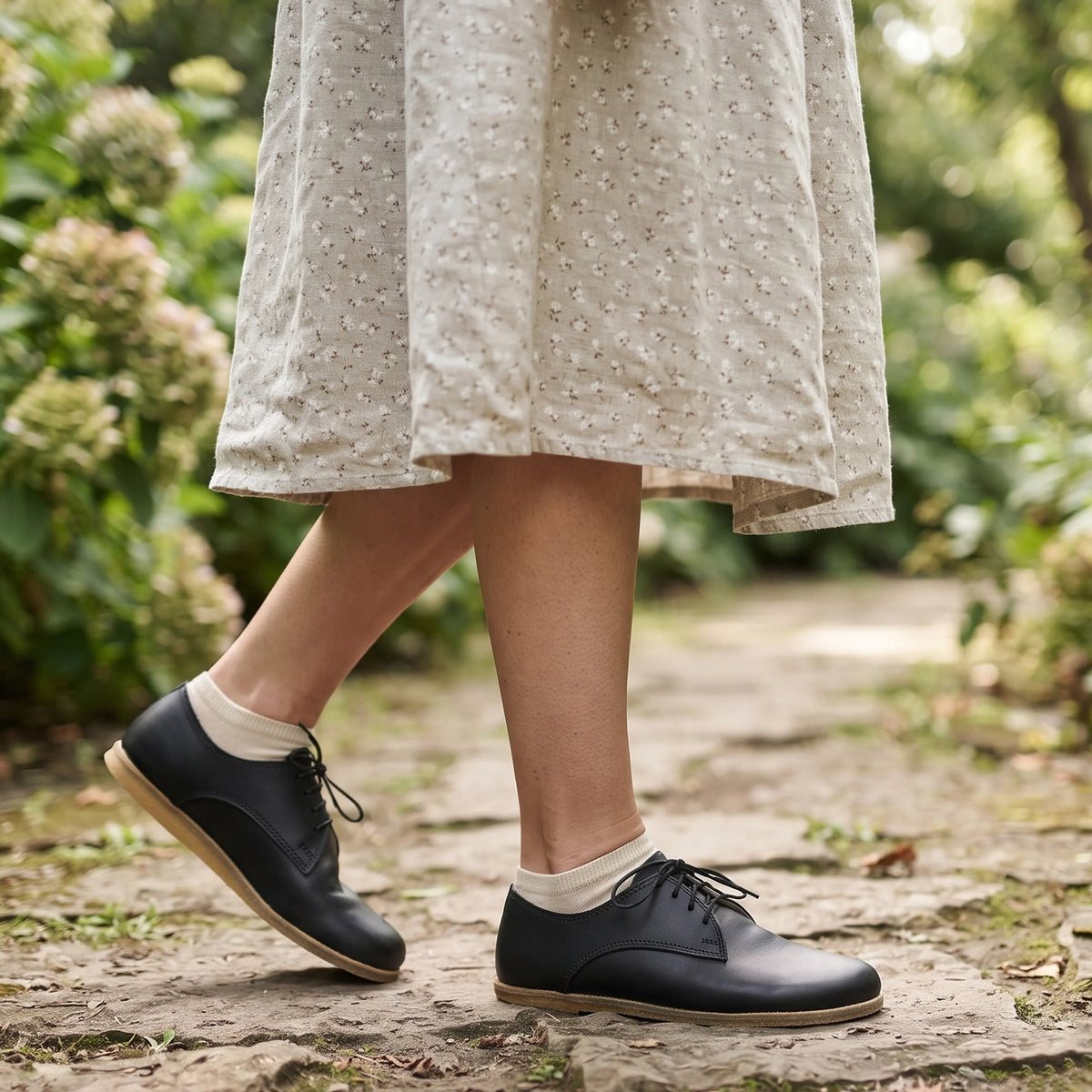 Smooth Barefoot Oxford Shoes — Leather Sole – Black