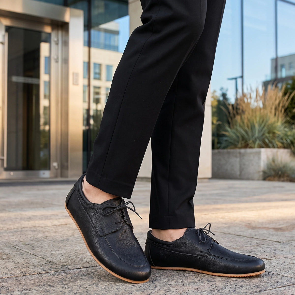Smooth Barefoot Laces Penny Loafer Shoes – Rubber Sole – Black