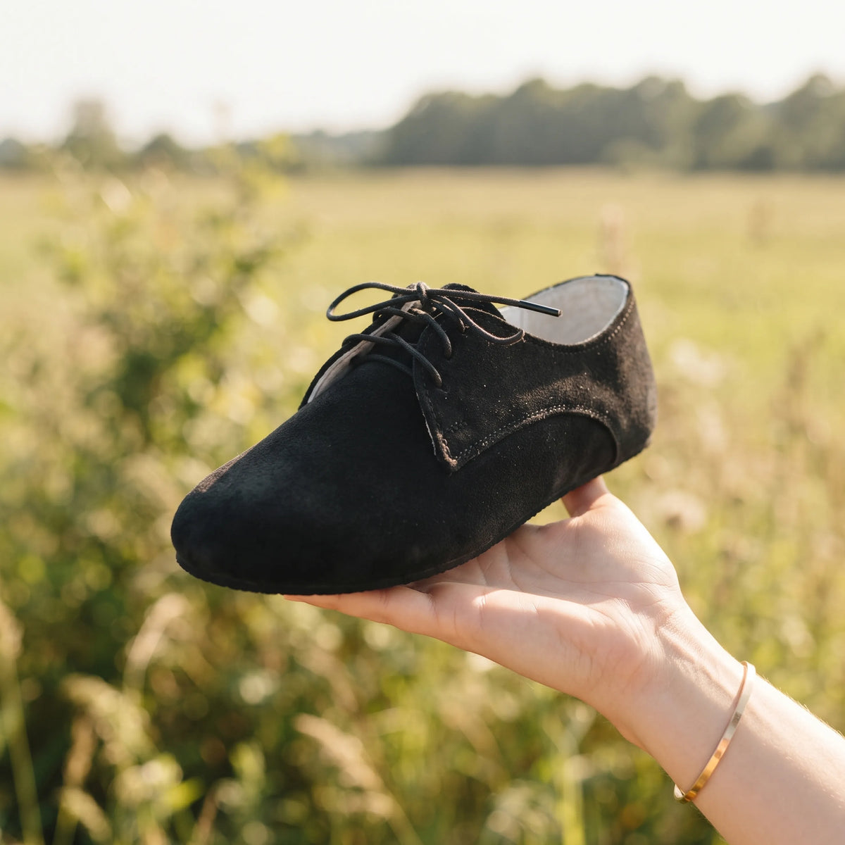 Suede Barefoot Oxford Shoes – Rubber Sole – Black