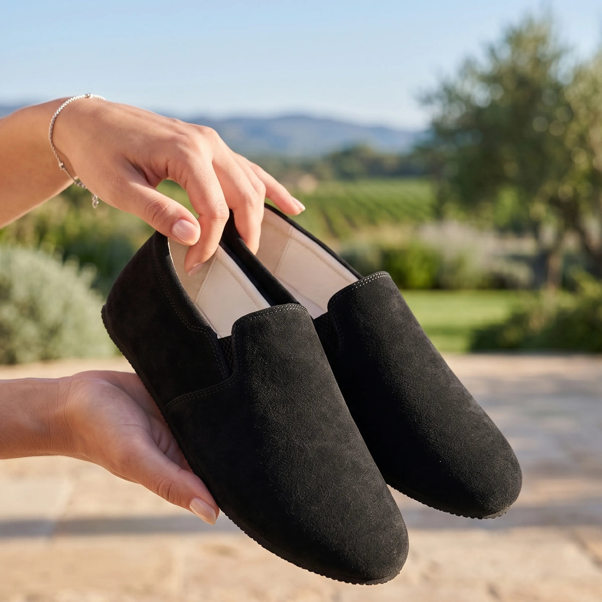Suede Barefoot Slip-On Shoes – Rubber Sole – Black