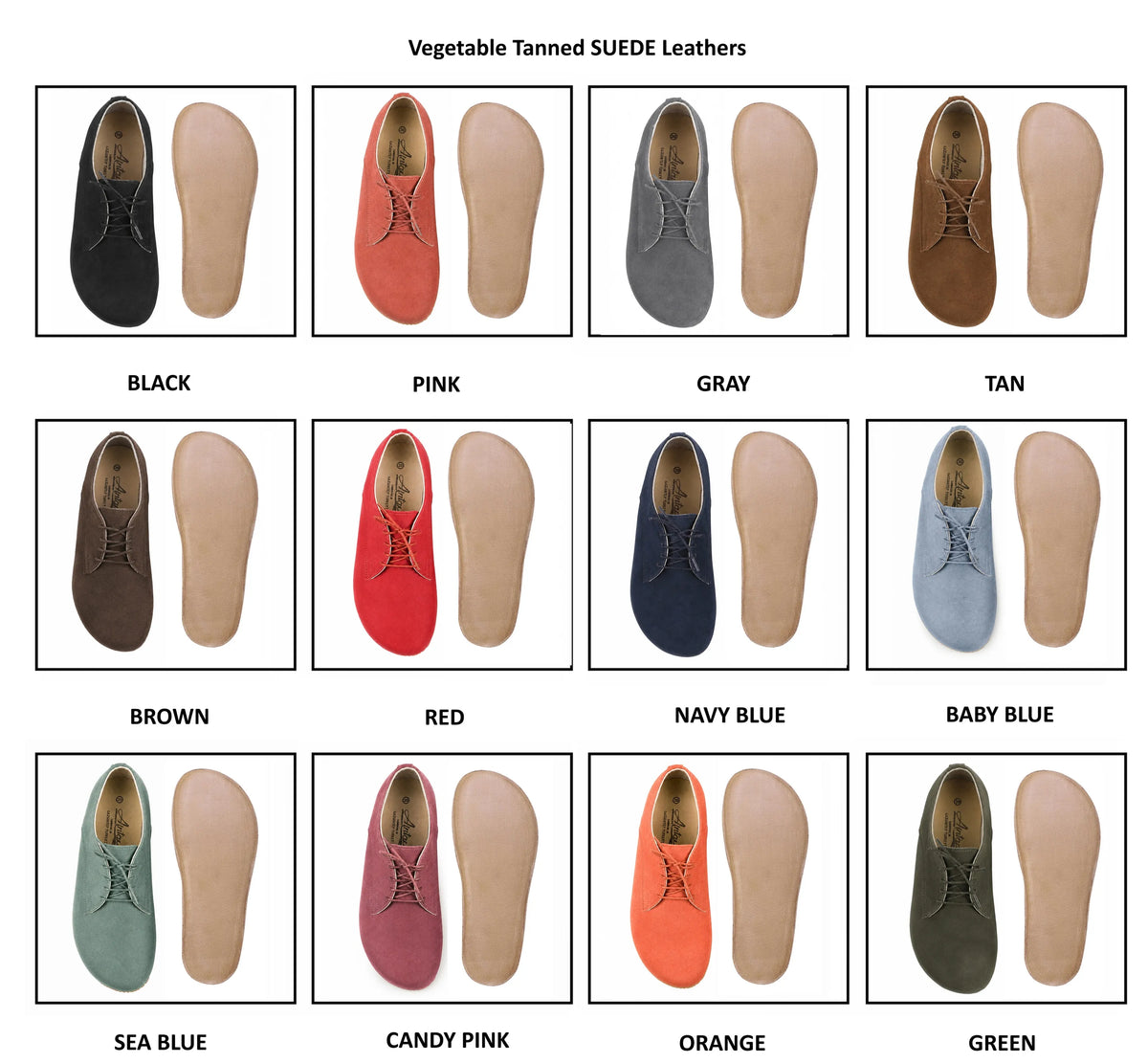 Suede Barefoot Oxford Shoes – Classic Sole — Leather Sole – Orange
