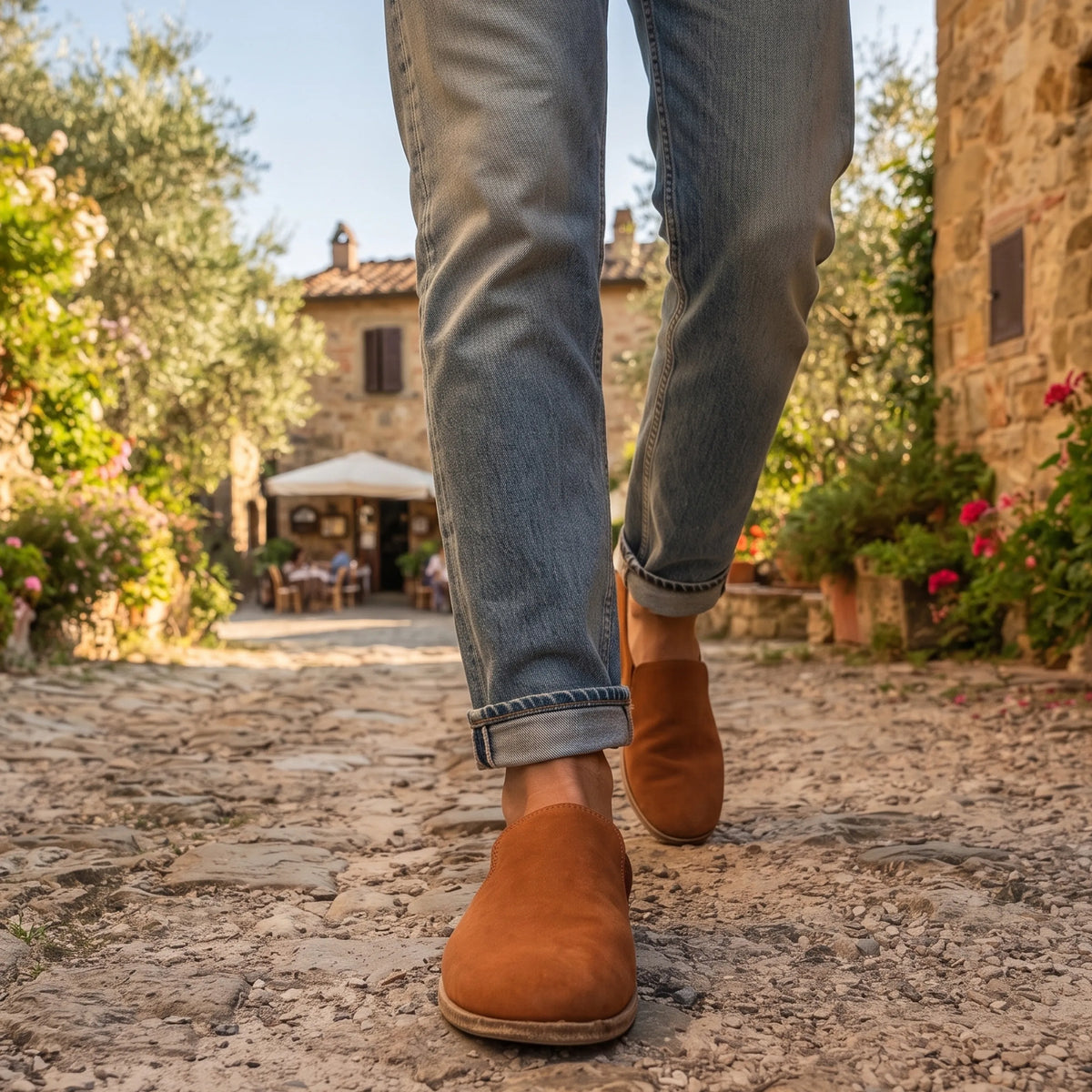 Nubuck Barefoot Slip-On Shoes – Classic Sole — Leather Sole – Tan