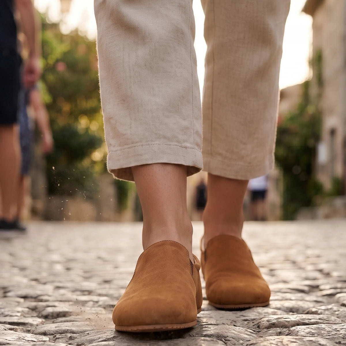 Nubuck Barefoot Slip-On Shoes – Rubber Sole – Tan