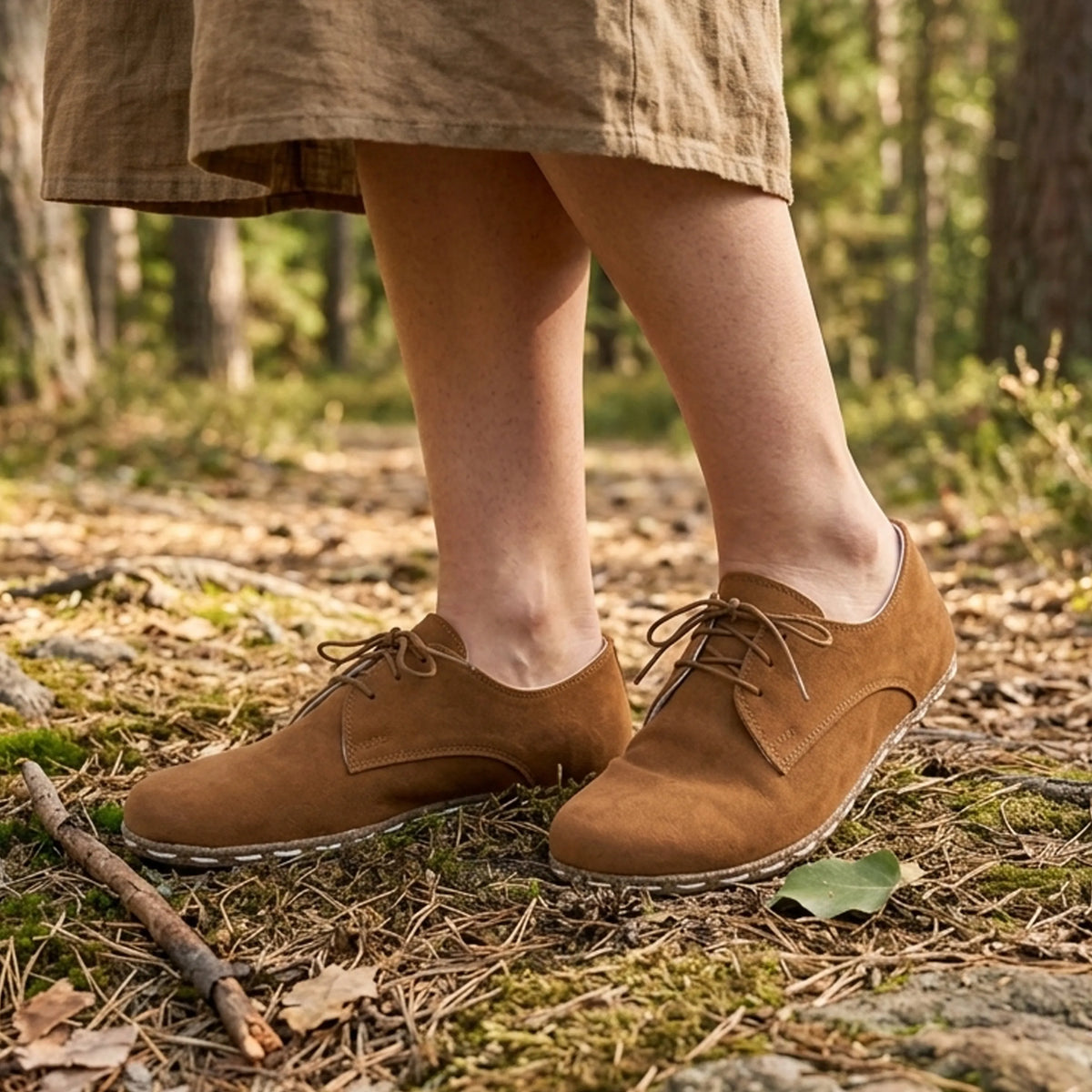 Nubuck Barefoot Oxford Shoes — Leather Sole – Tan