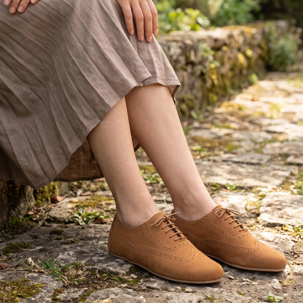 Nubuck Barefoot Moccasin Shoes – Rubber Sole – Tan