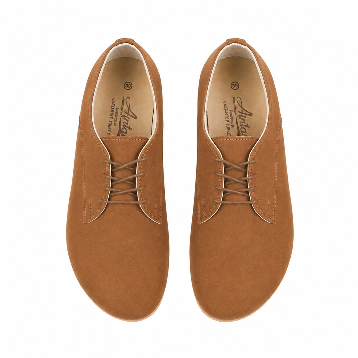 Nubuck Barefoot Oxford Shoes — Leather Sole – Tan