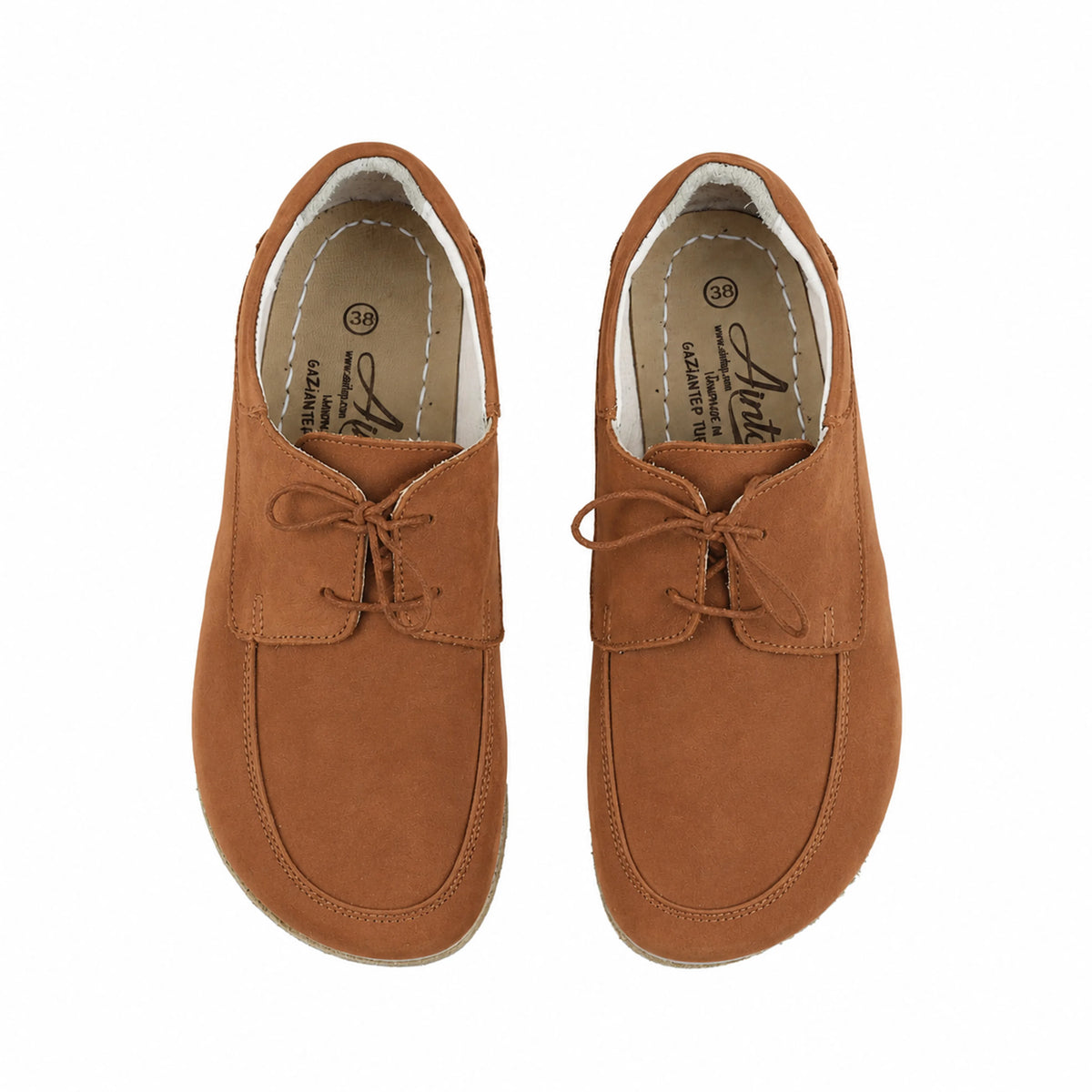 Nubuck Barefoot Laces Penny Loafer Shoes – Classic Sole — Leather Sole – Tan