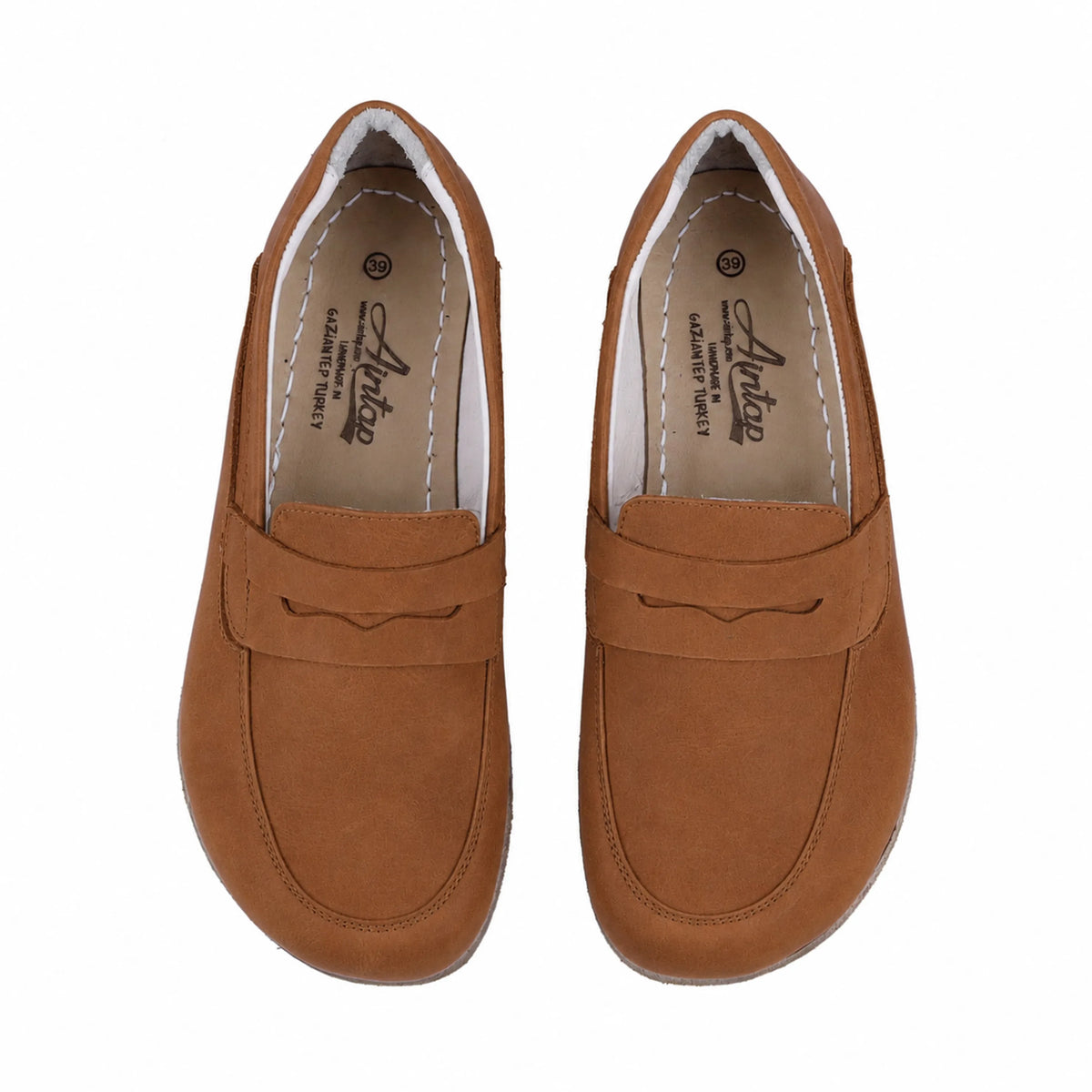 Nubuck Barefoot Penny Loafer Shoes – Classic Sole — Leather Sole – Tan