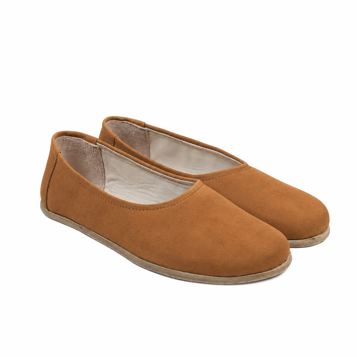Nubuck Barefoot Ballet Shoes – Classic Sole — Leather Sole – Tan