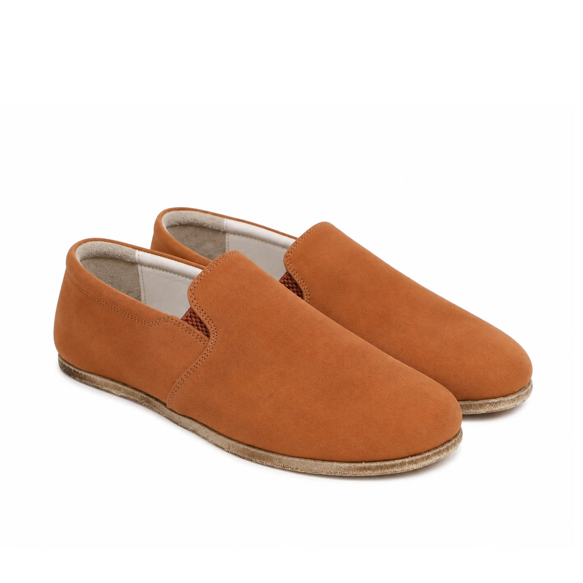 Nubuck Barefoot Slip-On Shoes – Classic Sole — Leather Sole – Tan
