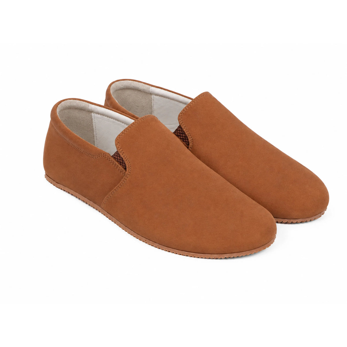 Nubuck Barefoot Slip-On Shoes – Rubber Sole – Tan