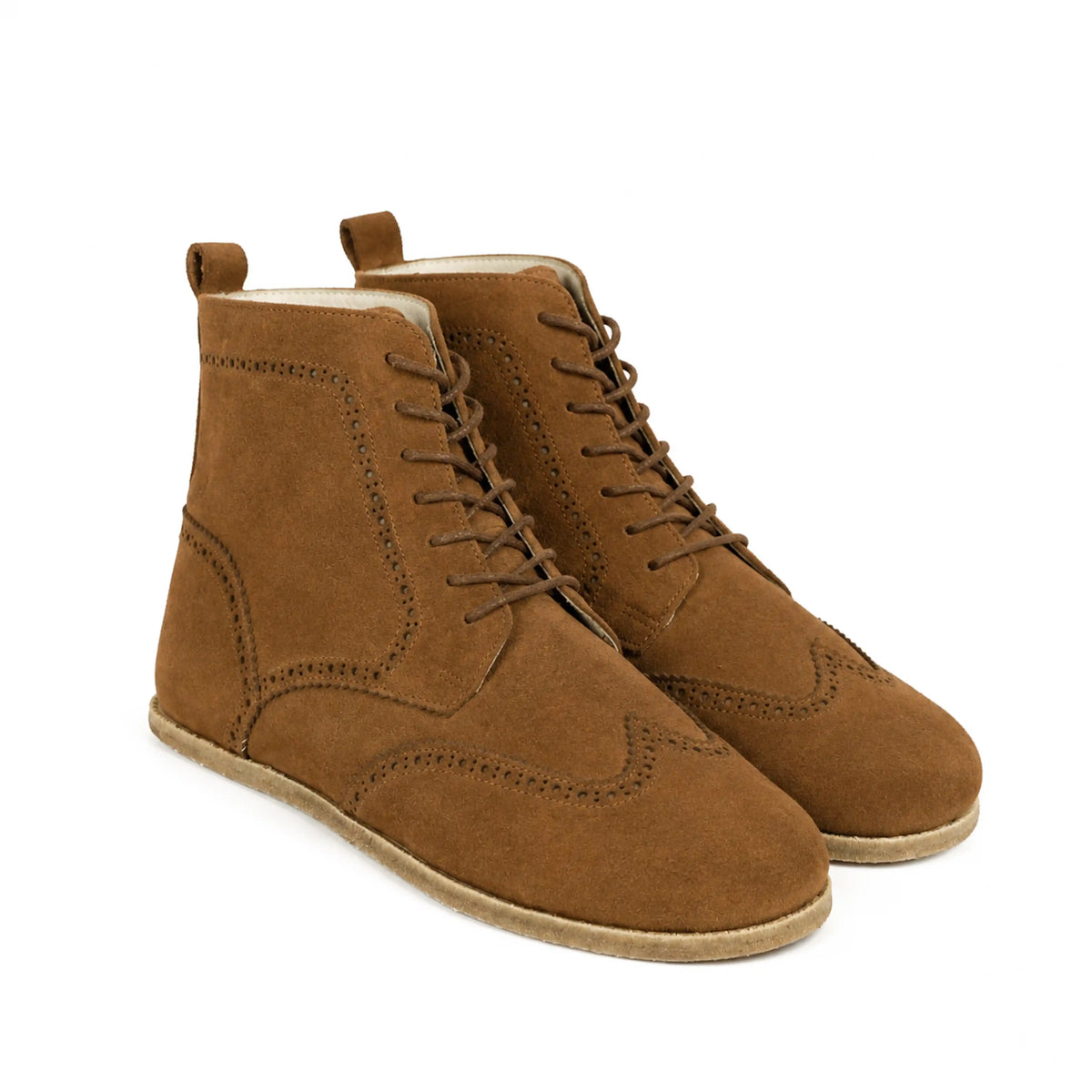 Suede Barefoot Moccasin Boots Shoes – Classic Sole — Leather Sole – Tan