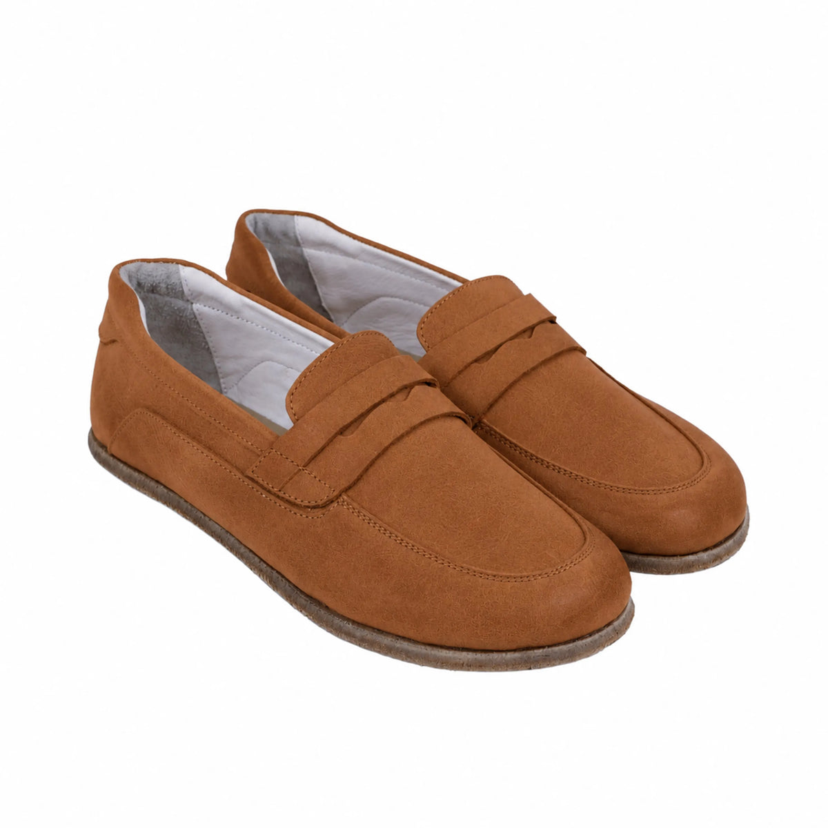 Nubuck Barefoot Penny Loafer Shoes – Classic Sole — Leather Sole – Tan