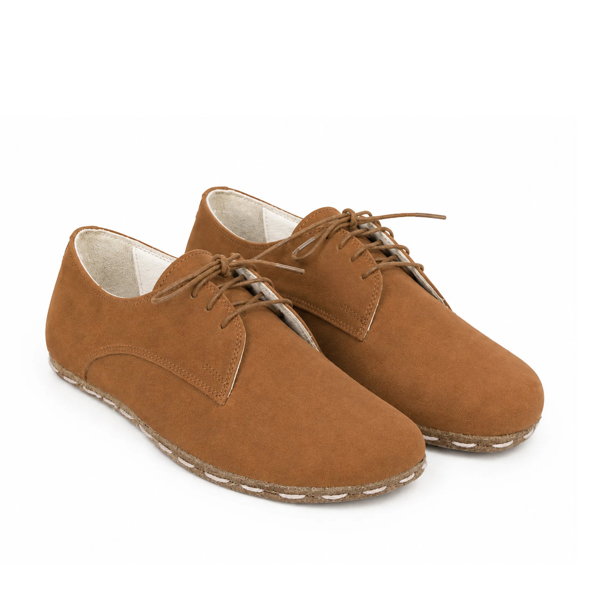 Nubuck Barefoot Oxford Shoes — Leather Sole – Tan
