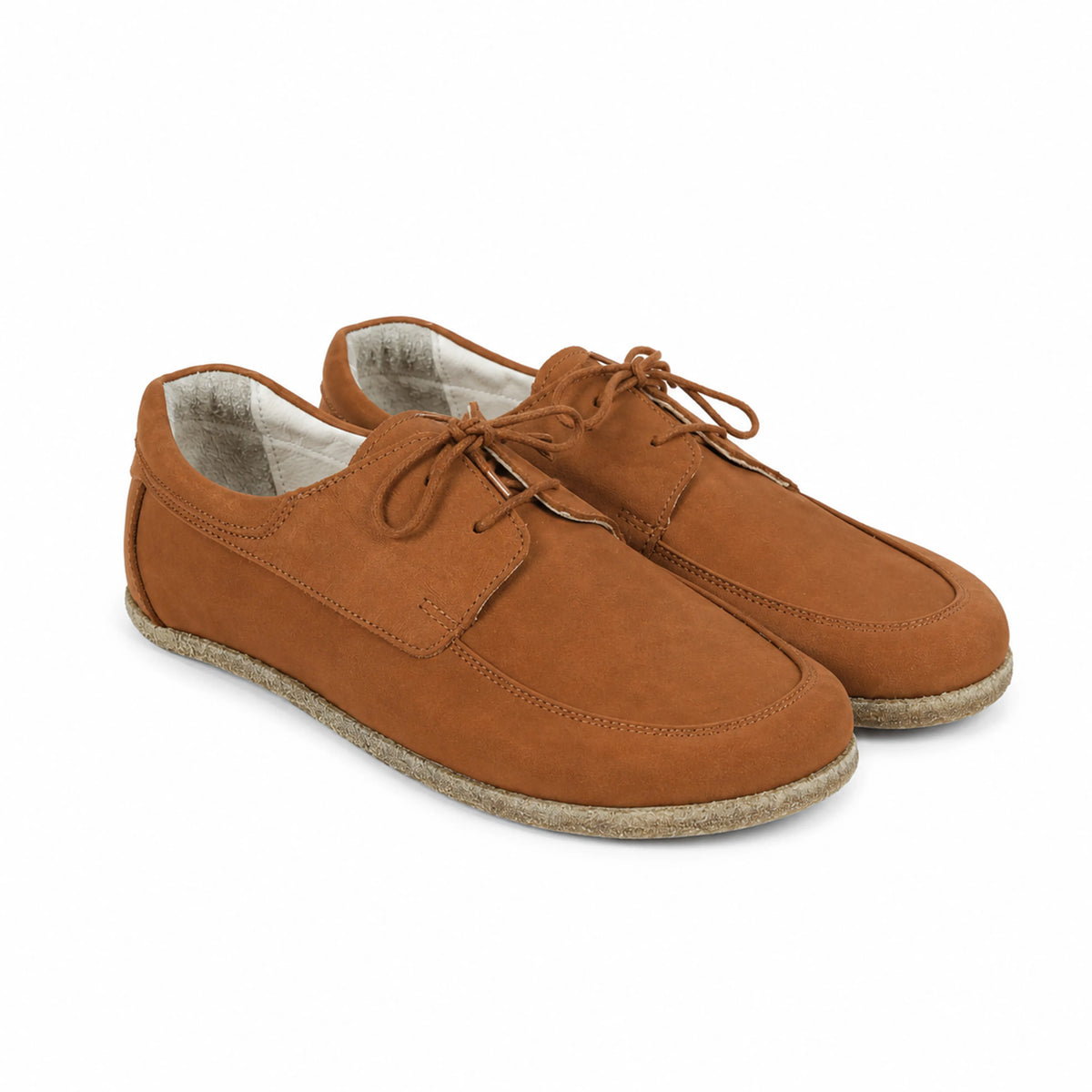 Nubuck Barefoot Laces Penny Loafer Shoes – Classic Sole — Leather Sole – Tan