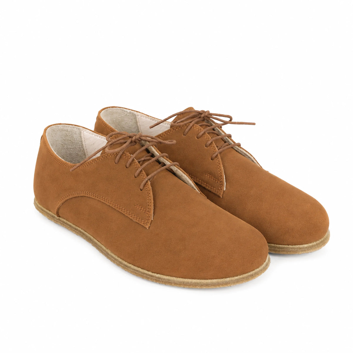 Nubuck Barefoot Oxford Shoes – Classic Sole — Leather Sole – Tan