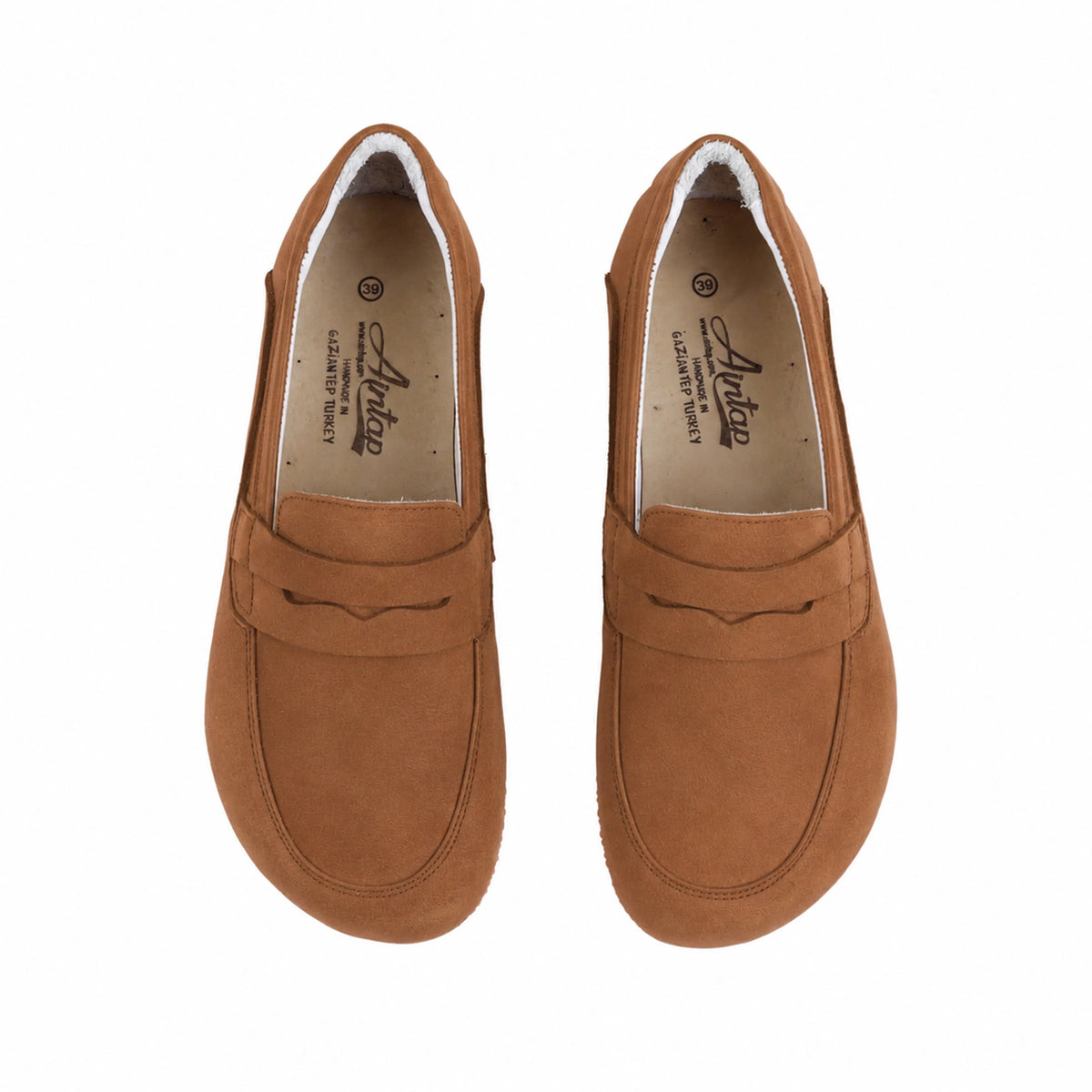 Nubuck Barefoot Penny Loafer Shoes – Rubber Sole – Tan