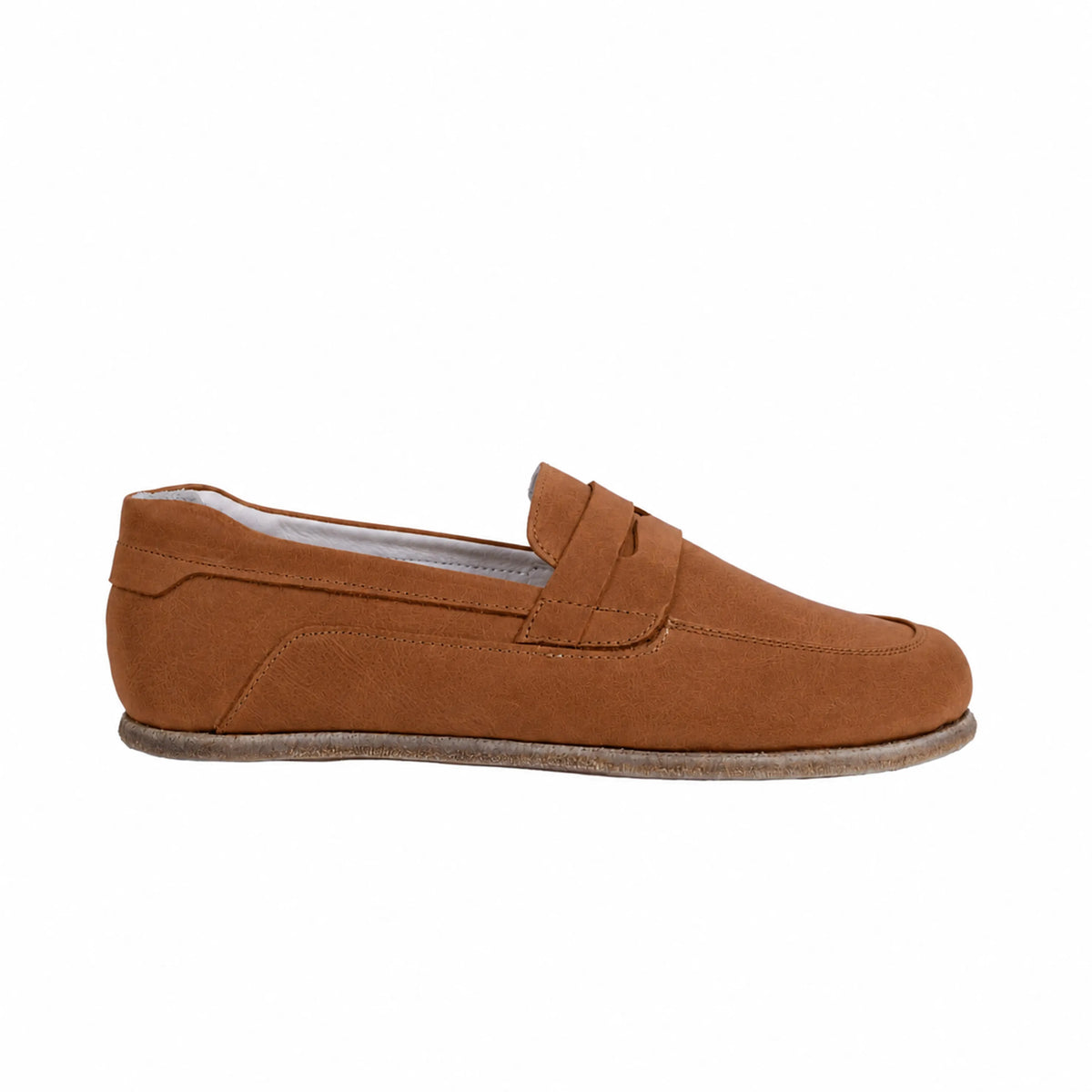 Nubuck Barefoot Penny Loafer Shoes – Classic Sole — Leather Sole – Tan