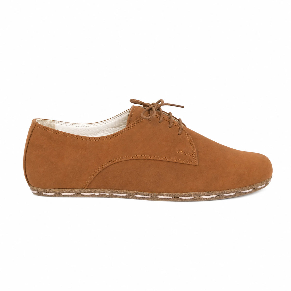 Nubuck Barefoot Oxford Shoes — Leather Sole – Tan