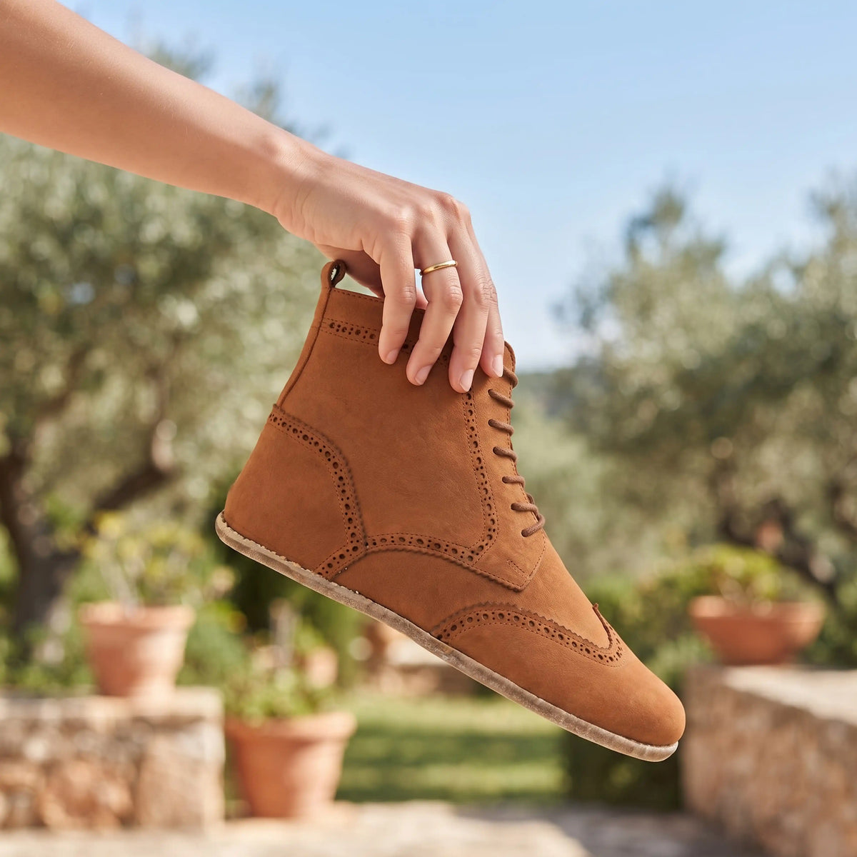 Nubuck Barefoot Moccasin Boots Shoes – Classic Sole — Leather Sole – Tan