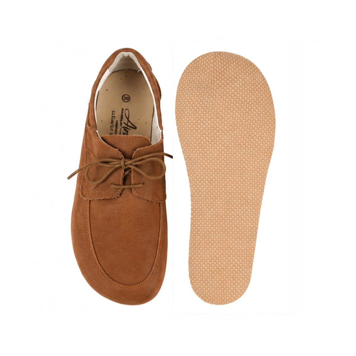 Nubuck Barefoot Laces Penny Loafer Shoes – Rubber Sole – Tan