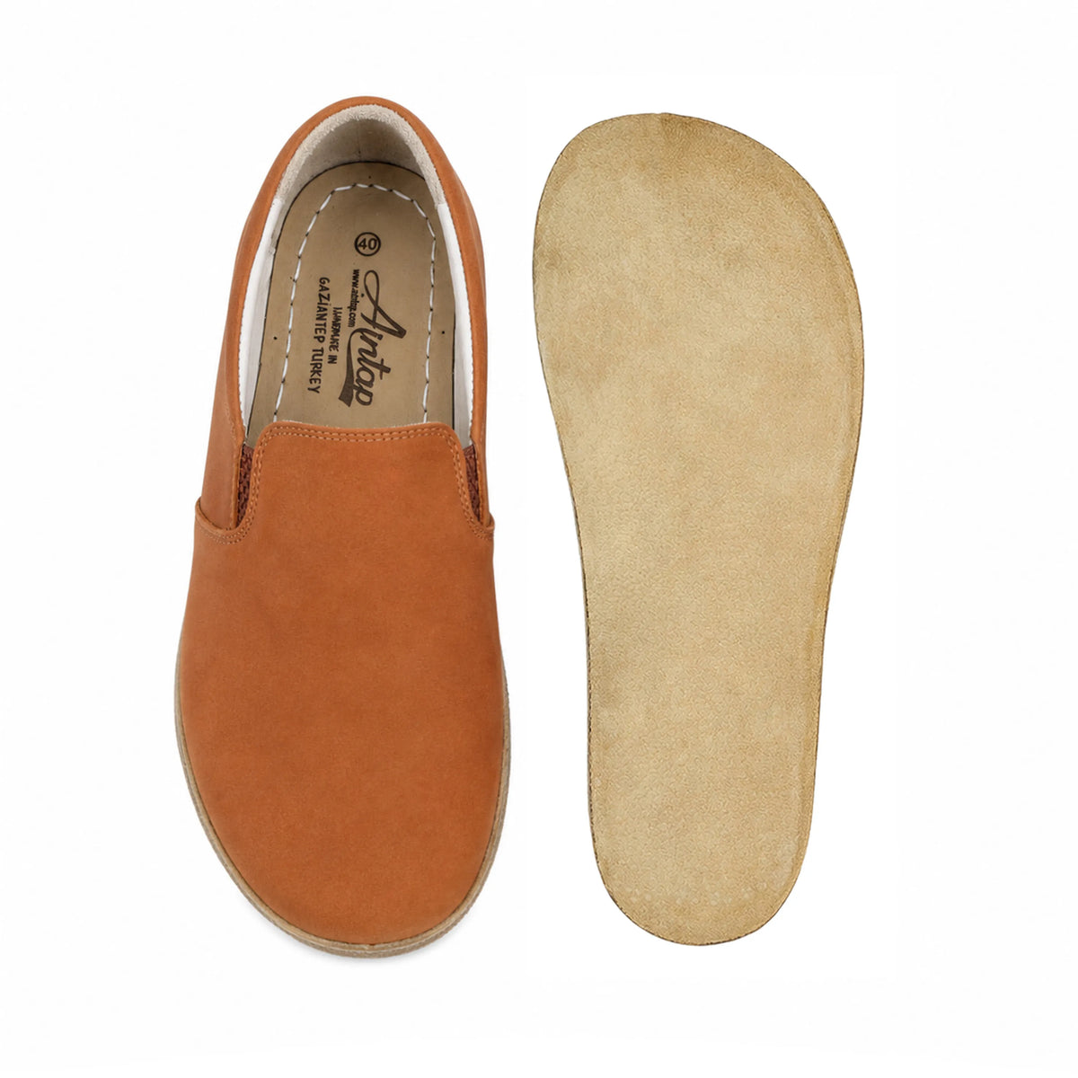 Nubuck Barefoot Slip-On Shoes – Classic Sole — Leather Sole – Tan