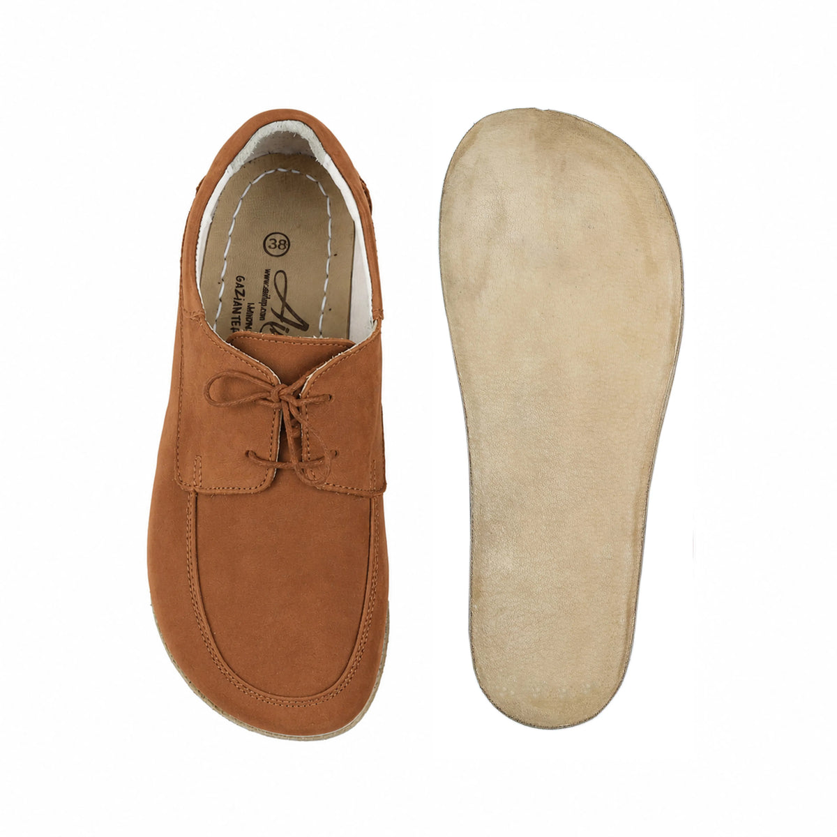 Nubuck Barefoot Laces Penny Loafer Shoes – Classic Sole — Leather Sole – Tan