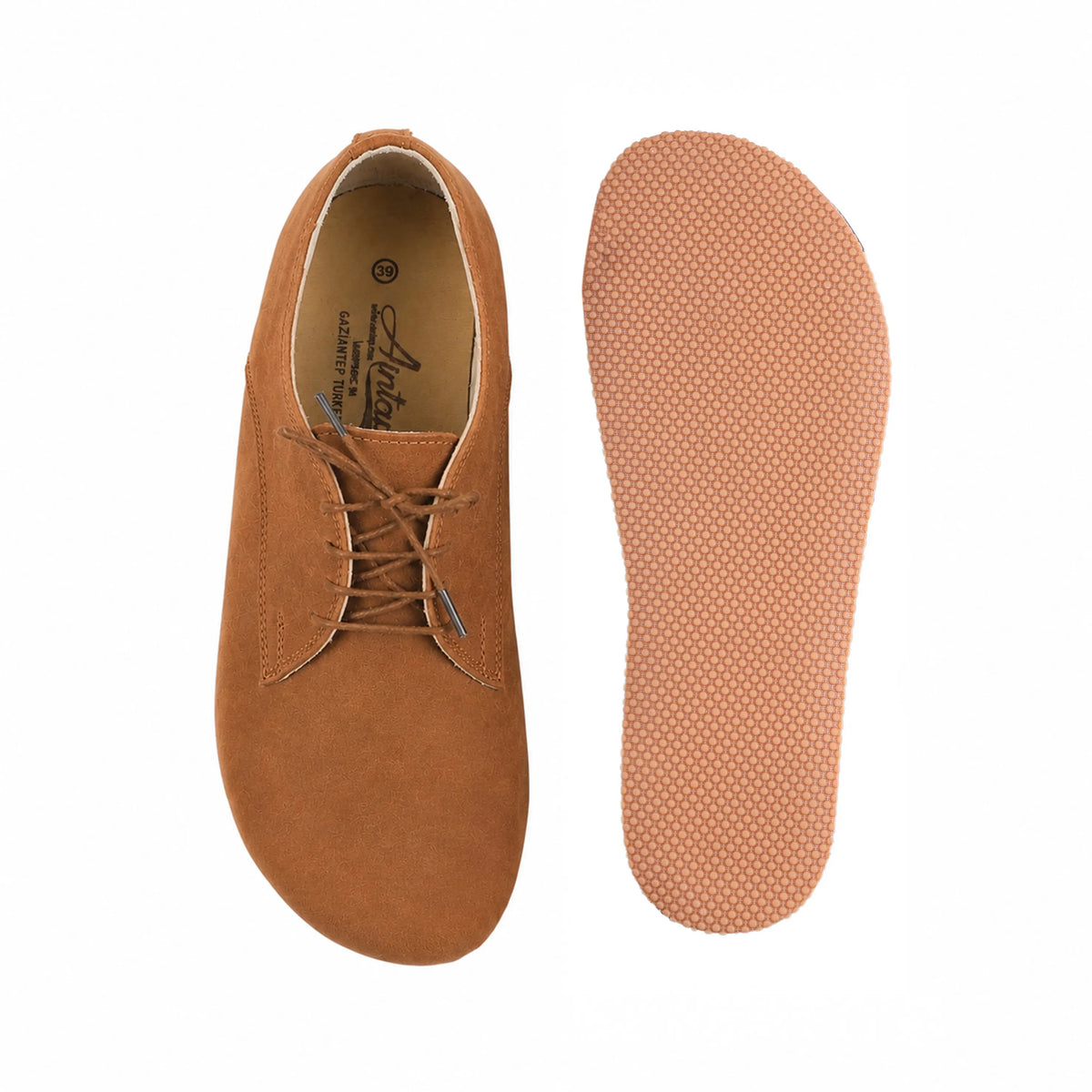 Nubuck Barefoot Oxford Shoes – Rubber Sole – Tan
