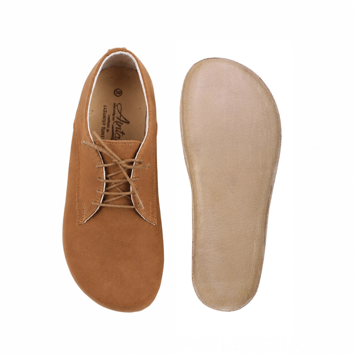 Nubuck Barefoot Oxford Shoes – Classic Sole — Leather Sole – Tan