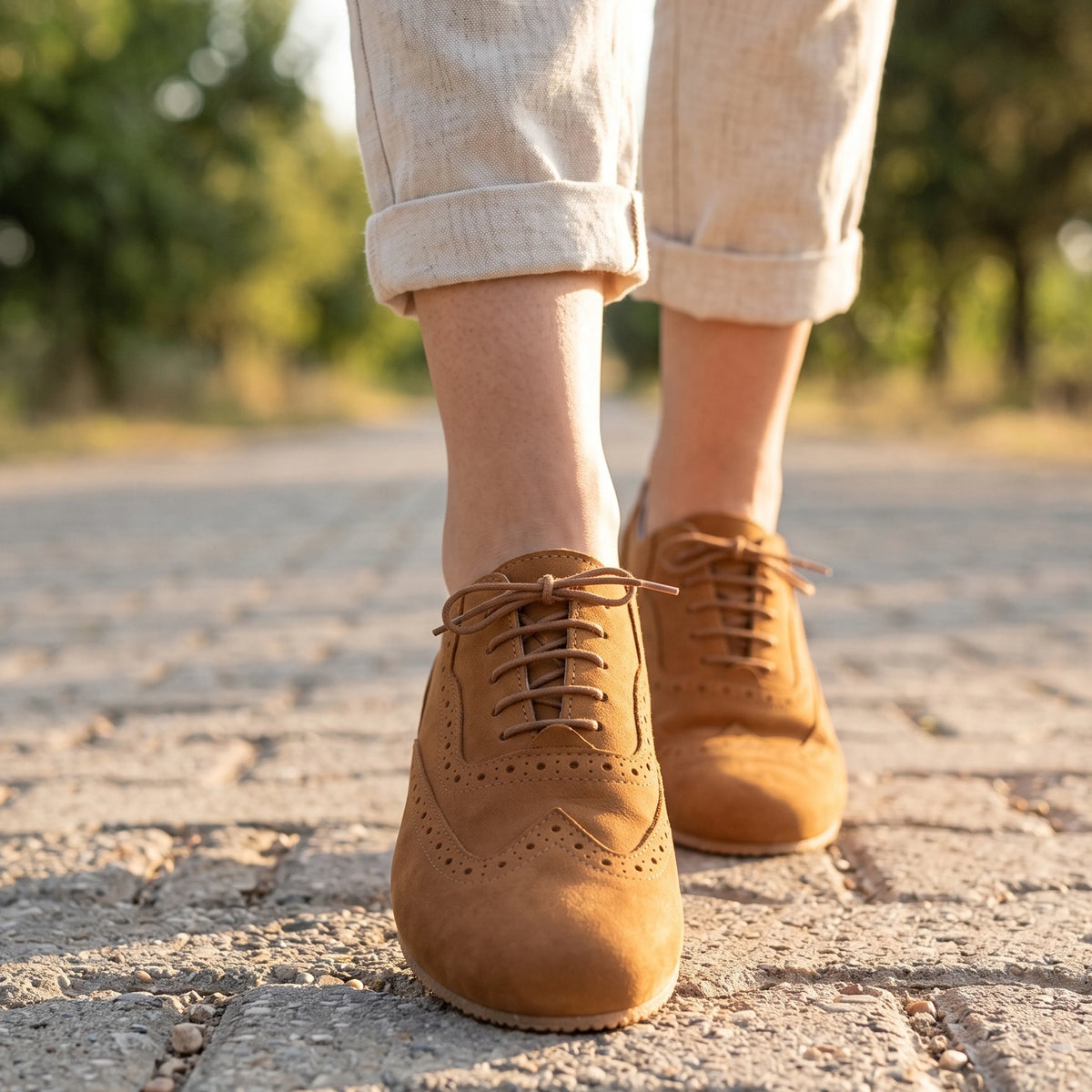 Nubuck Barefoot Moccasin Shoes – Rubber Sole – Tan