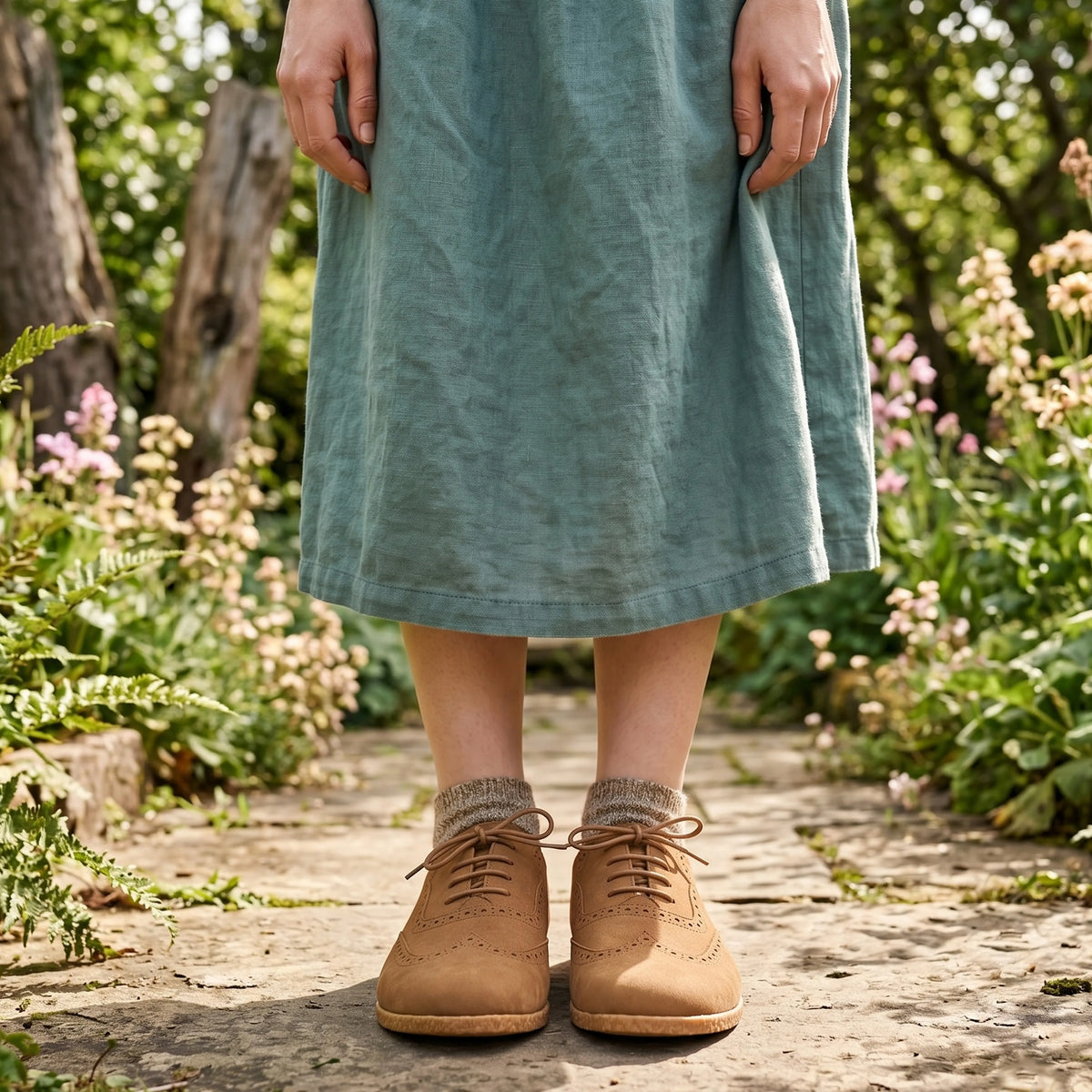 Nubuck Barefoot Moccasin Shoes – Classic Sole — Leather Sole – Tan