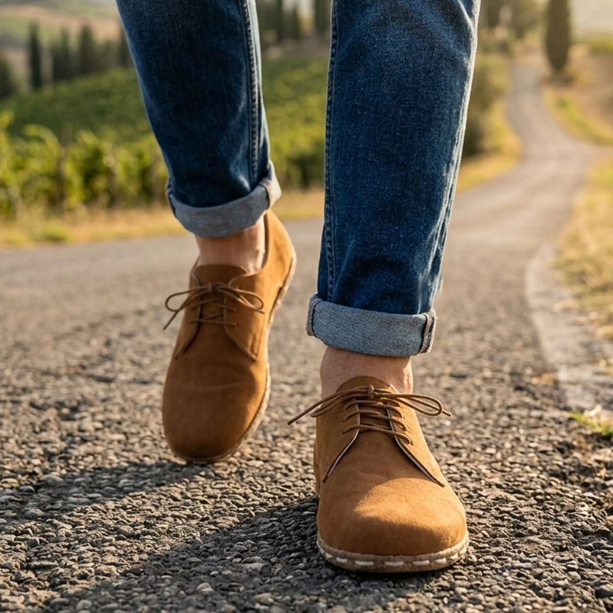 Nubuck Barefoot Oxford Shoes — Leather Sole – Tan