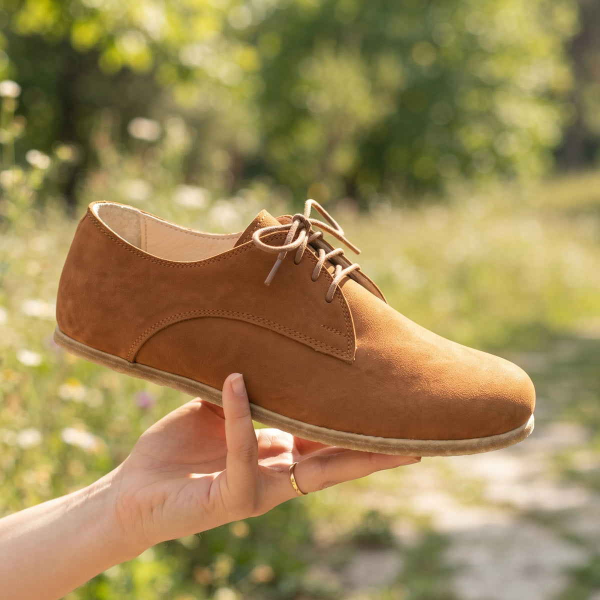 Nubuck Barefoot Oxford Shoes – Classic Sole — Leather Sole – Tan