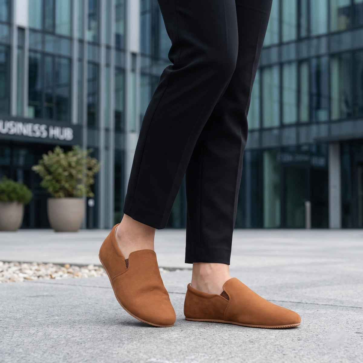 Nubuck Barefoot Slip-On Shoes – Rubber Sole – Tan