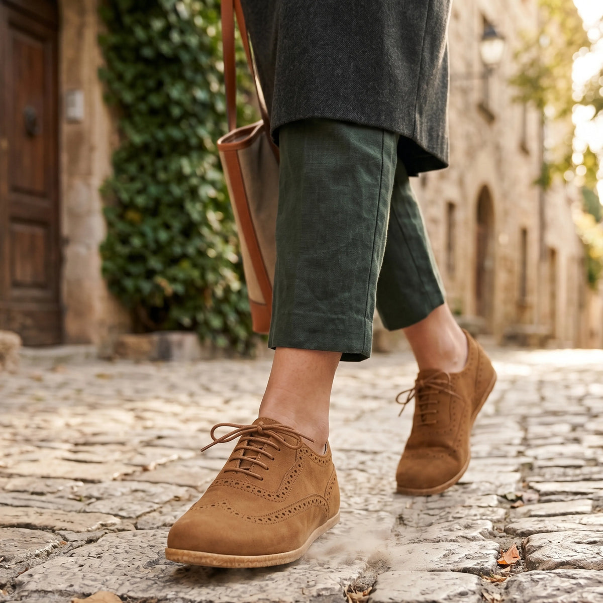 Nubuck Barefoot Moccasin Shoes – Classic Sole — Leather Sole – Tan