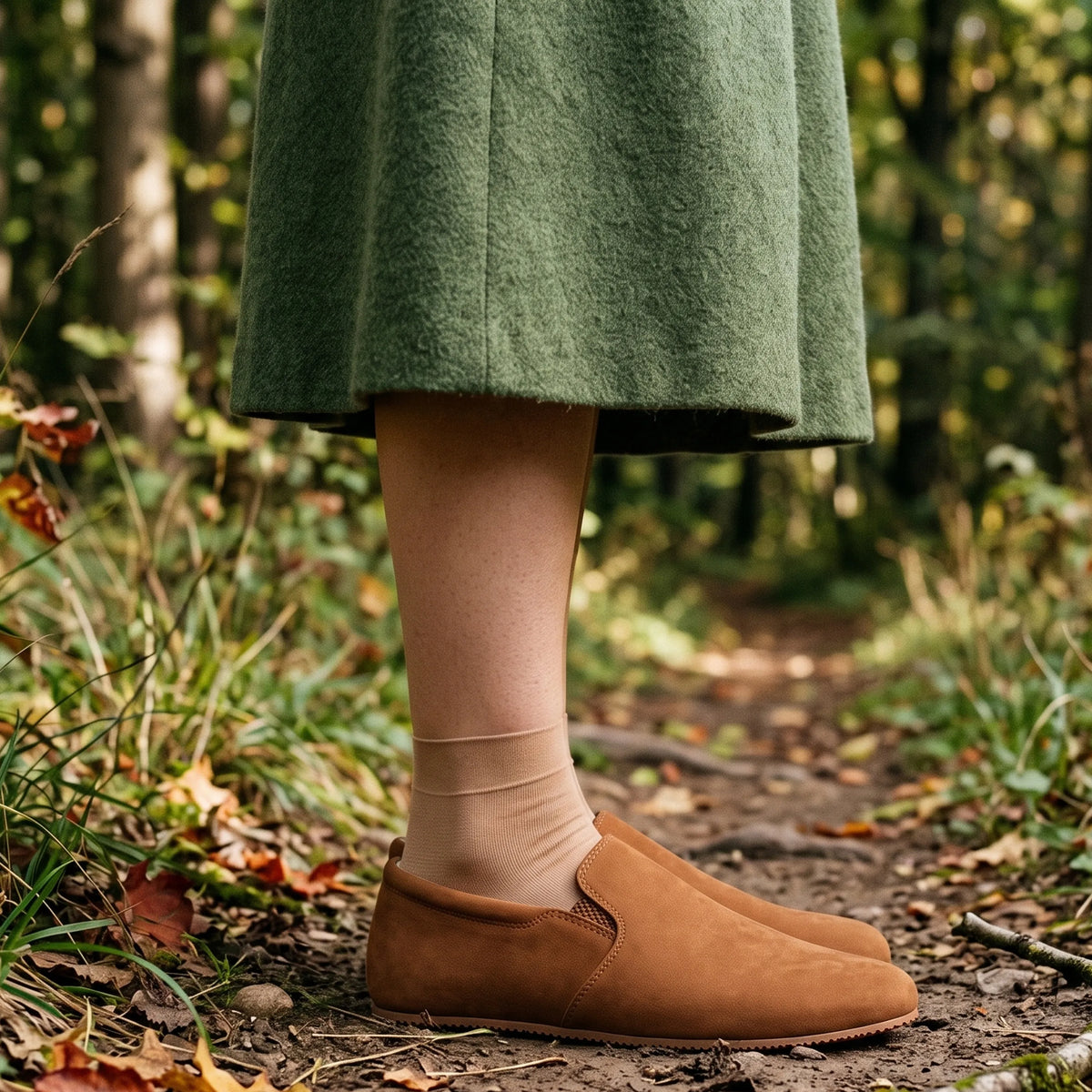 Nubuck Barefoot Slip-On Shoes – Rubber Sole – Tan