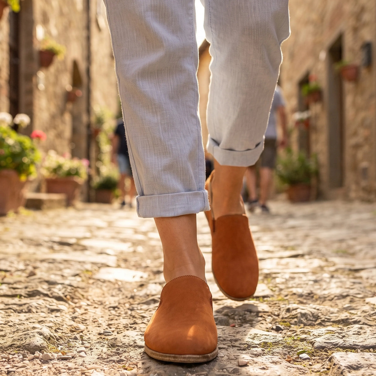 Nubuck Barefoot Slip-On Shoes – Classic Sole — Leather Sole – Tan