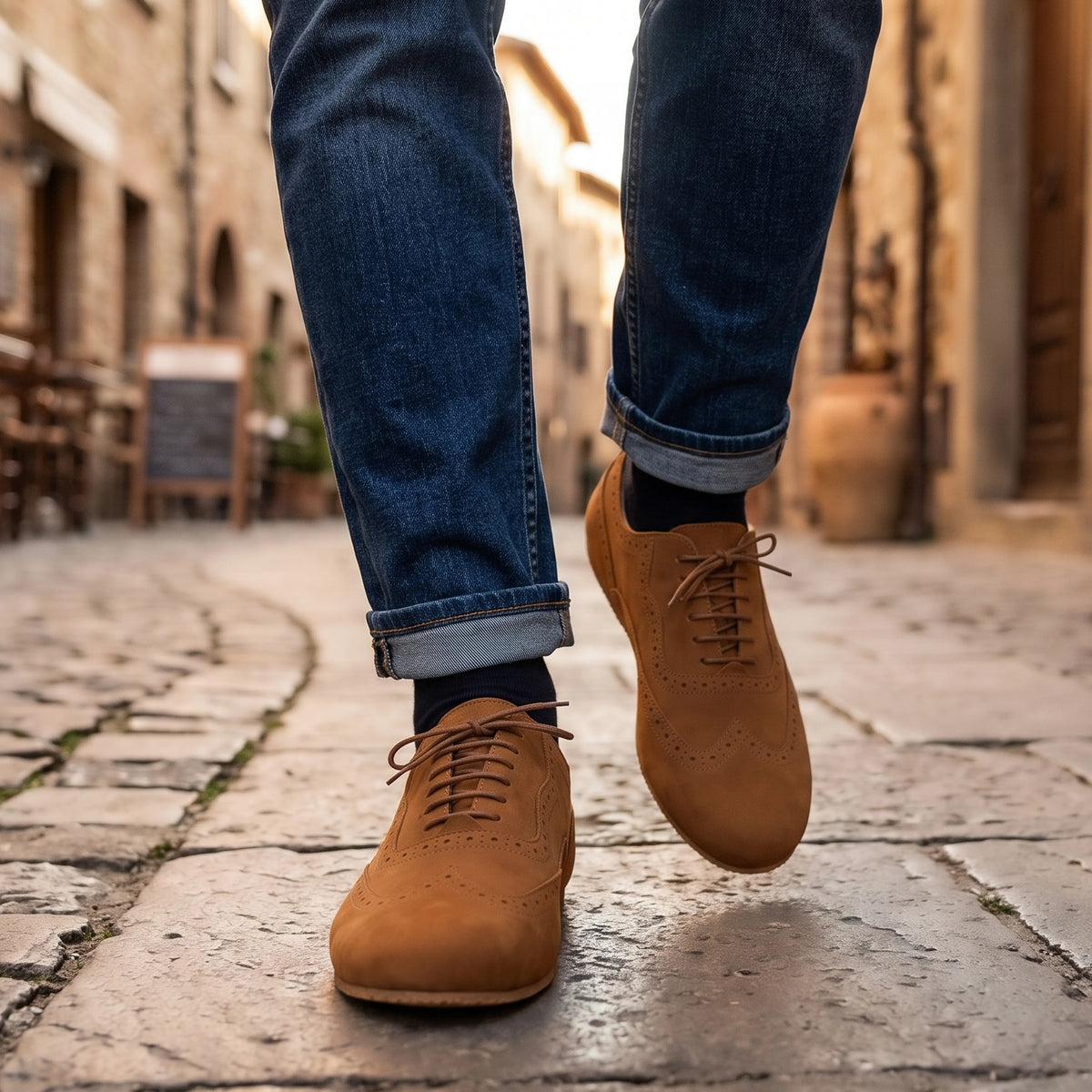 Nubuck Barefoot Moccasin Shoes – Rubber Sole – Tan