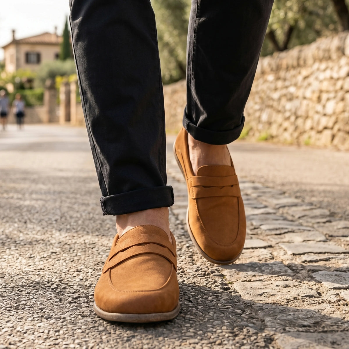 Nubuck Barefoot Penny Loafer Shoes – Classic Sole — Leather Sole – Tan
