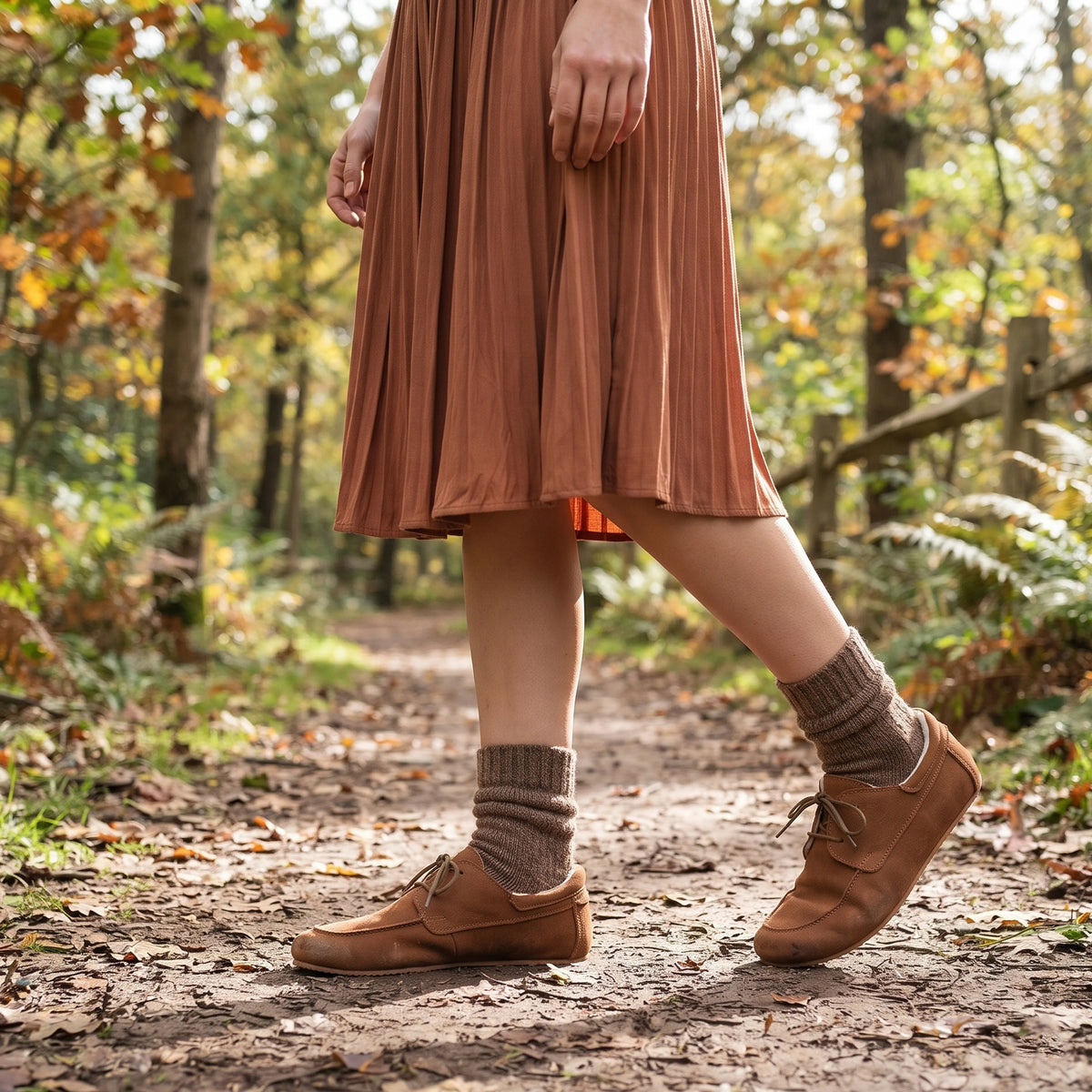 Nubuck Barefoot Laces Penny Loafer Shoes – Rubber Sole – Tan