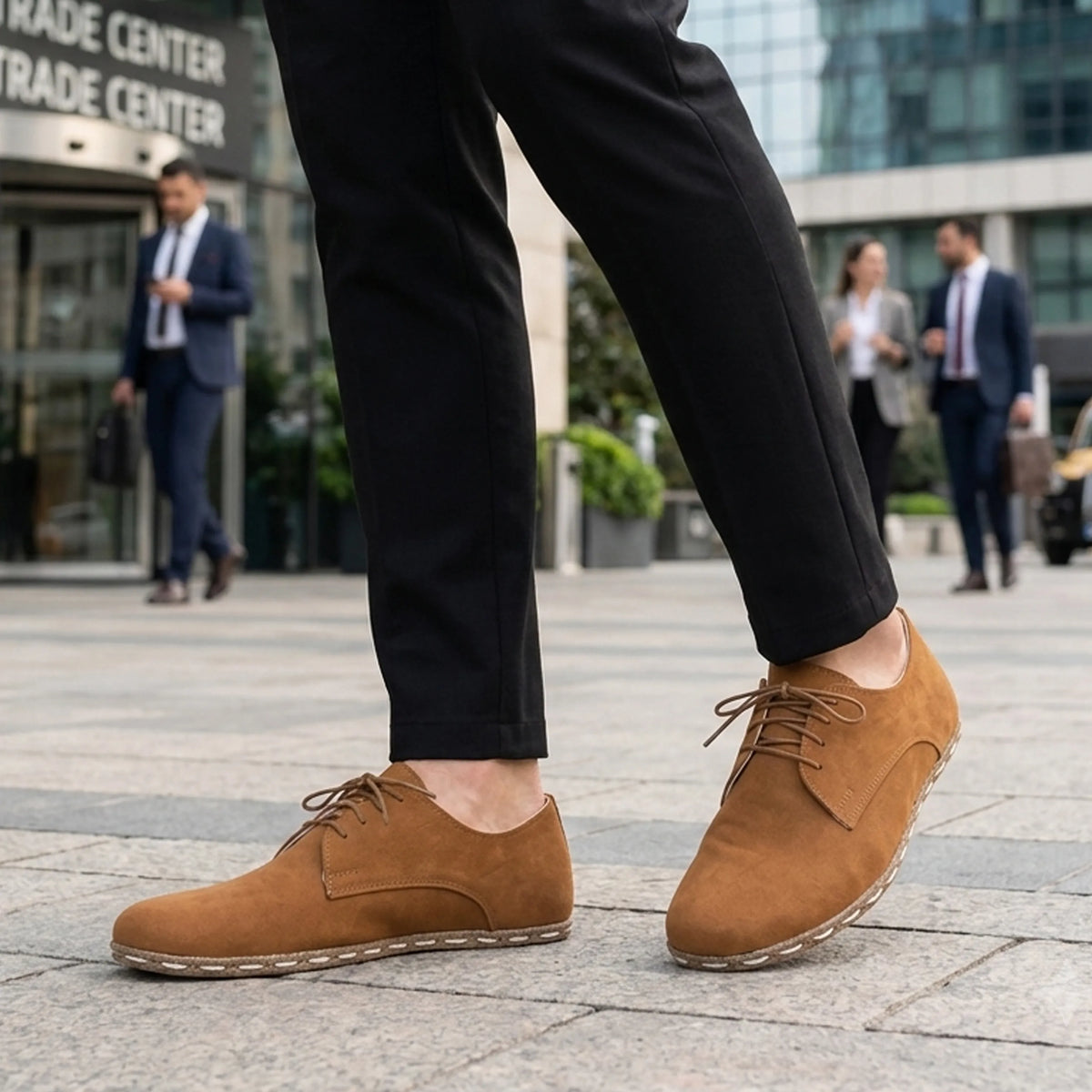 Nubuck Barefoot Oxford Shoes — Leather Sole – Tan