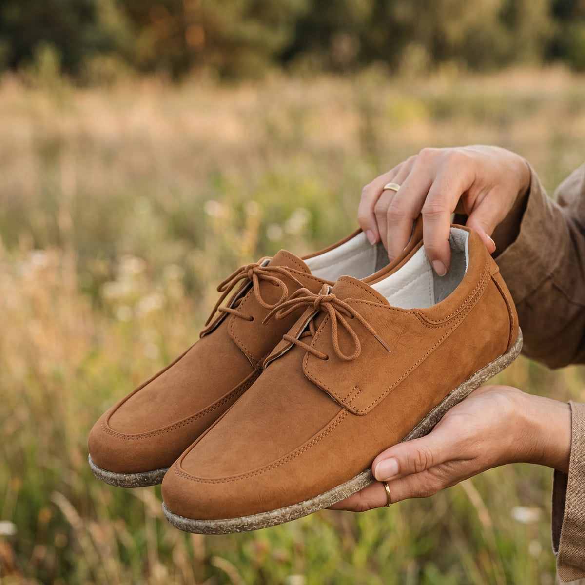 Nubuck Barefoot Laces Penny Loafer Shoes – Classic Sole — Leather Sole – Tan